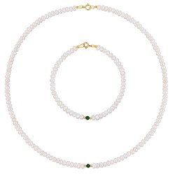 Σετ κολιέ και βραχιόλι με Κ14 χρυσά στοιχεία, μαργαριτάρια και ζιργκόν - S123993G